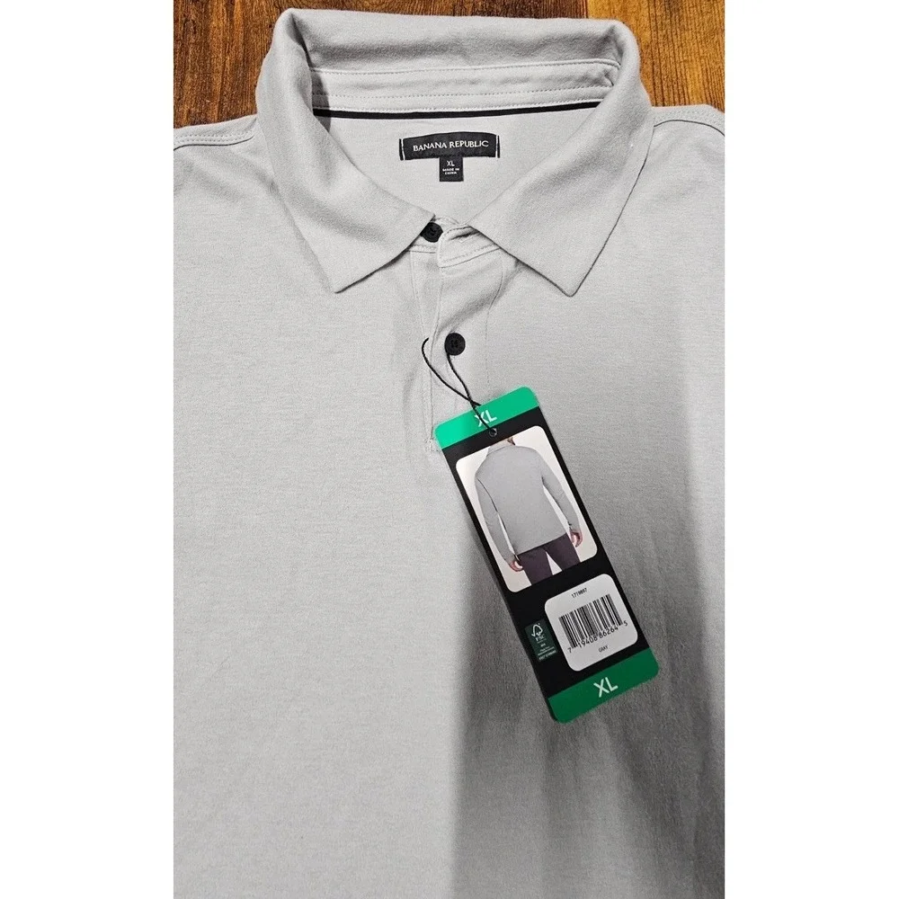 Banana Republic Men's Luxe Touch Long Sleeve Polo Shirt Gray XL NWT
